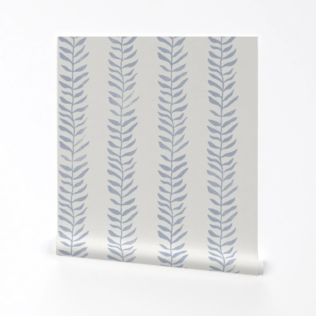 Blue Vines Wallpaper Leaf Pattern Vertical by Forests Blue Cream Nautical Neutral Removable Self ... | Etsy (US)