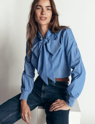 Boden Women's Clara Tie Neck Shirt in Blue | Size 2 | Boden (US)