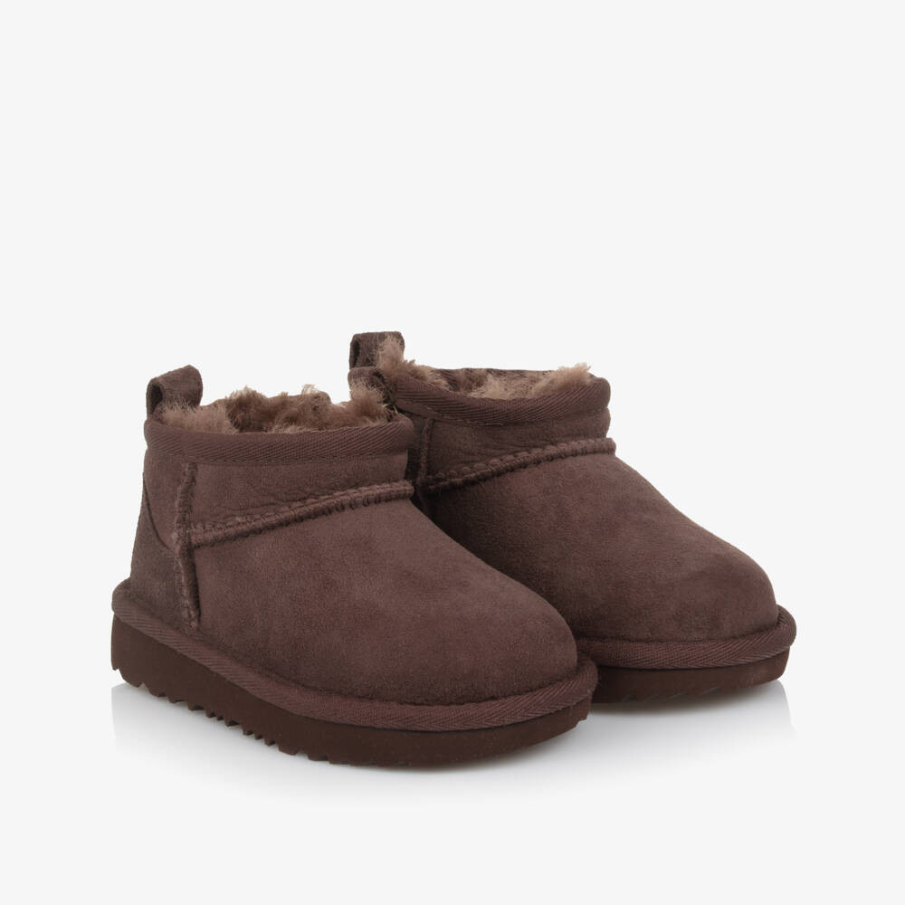Ugg Dark Brown Suede Classic Ultra Mini Boots | Childrensalon