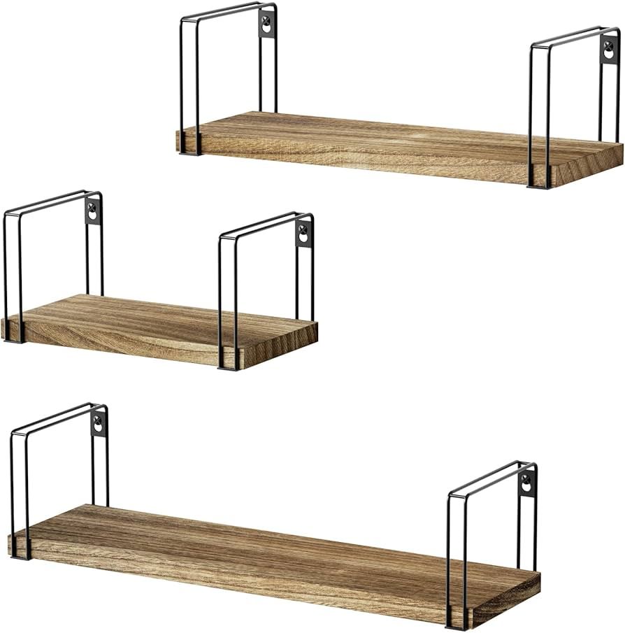 SRIWATANA Rustic Floating Shelves, Hanging Shelves Wall Mount Set of 3, 17 Inch Wood Shelves for ... | Amazon (US)