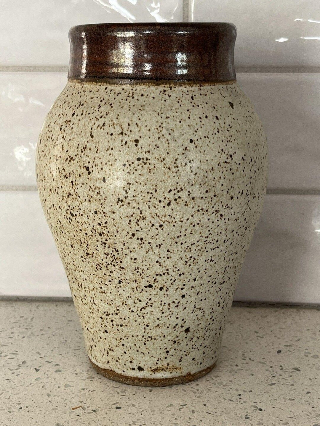 Studio Art Pottery 7 Stoneware Vase Brown Glazed Top Speckled Beige Body Signed - Etsy | Etsy (US)