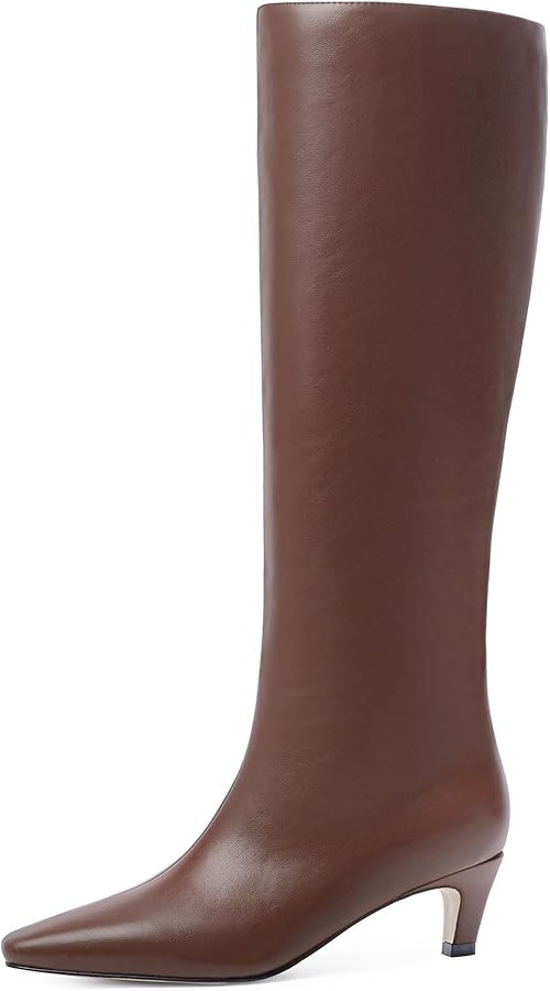 Modatope Knee High Boots Women Square Toe Kitten Heel Tall Boots Womens Fashion Long Boots | Amazon (US)