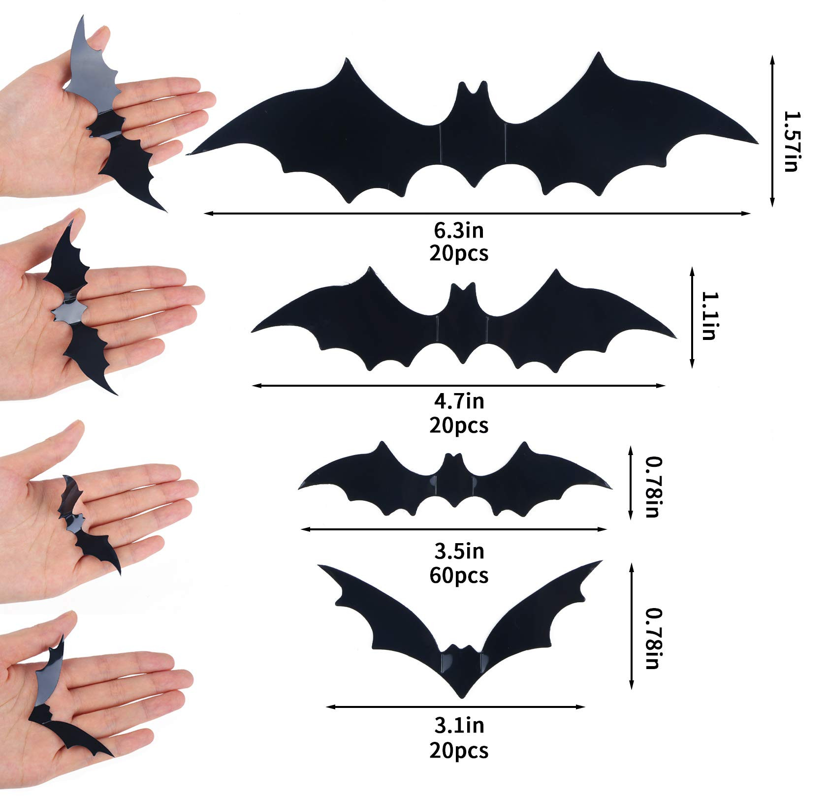 DIYASY Bats Wall Decor,120 Pcs 3D Bat Halloween Decoration Stickers for Home Decor 4 Size Waterpr... | Amazon (US)