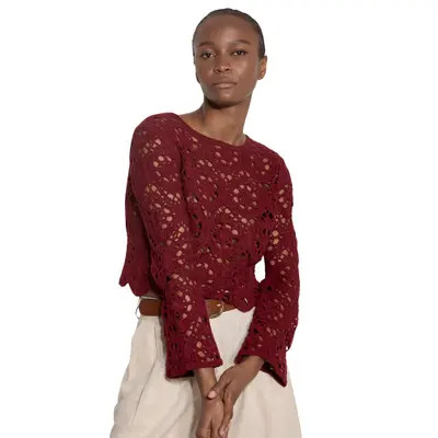Apricot Tape Yarn Crochet Top in Burgundy at Nordstrom, Size X-Large | Nordstrom