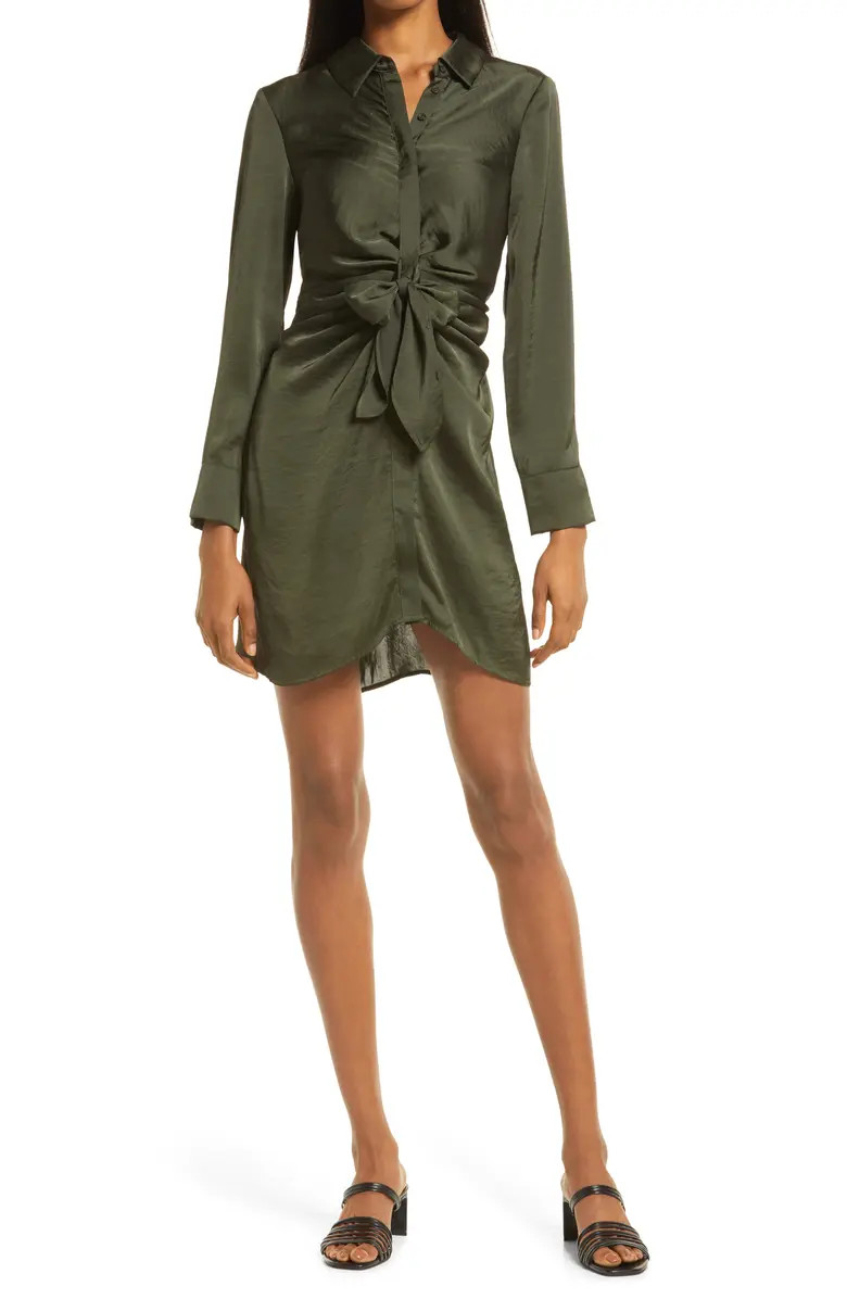 Tie Waist Long Sleeve Satin Shirt Dress | Nordstrom