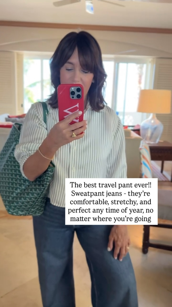My travel outfit! I’ve been wearing these jeans on most of my flights! They are actually a sweatpant material printed to look like denim!

#LTKOver40 #LTKTravel #LTKSeasonal