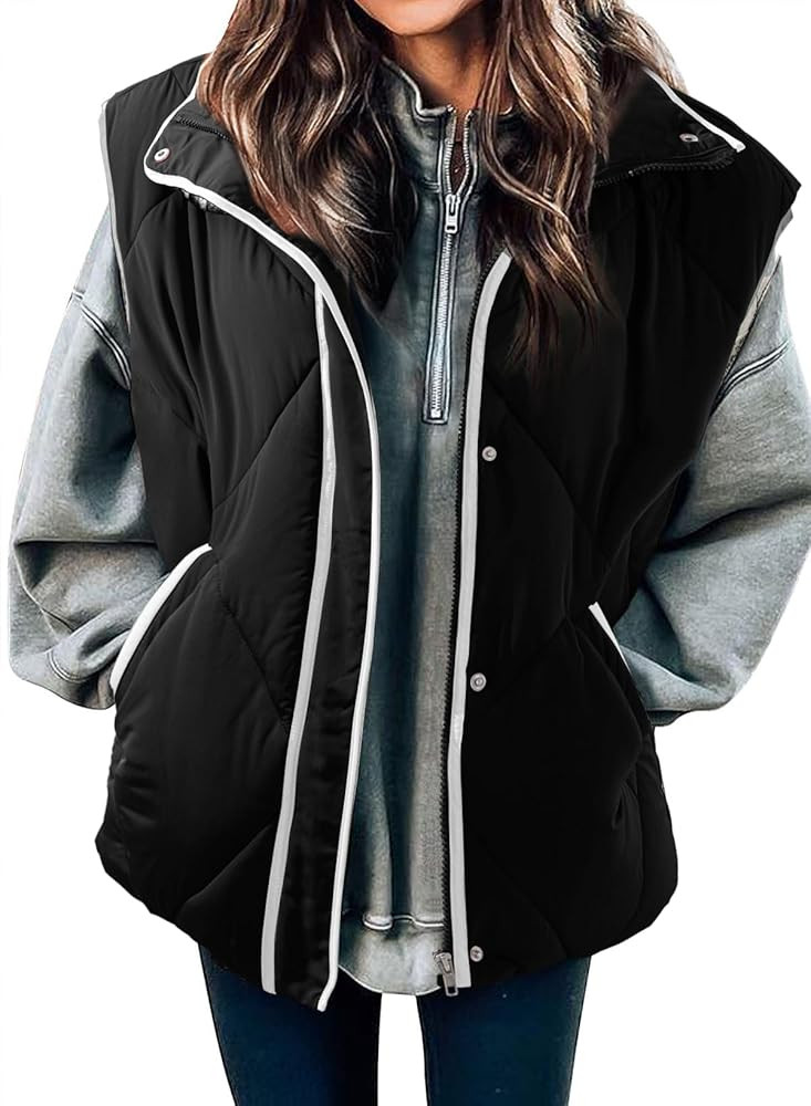 SHEWIN Puffer Vest Causal Sleeveless Quilted Jackets Zip Up Outerwear Vests Womens Fall Fashion 2... | Amazon (US)