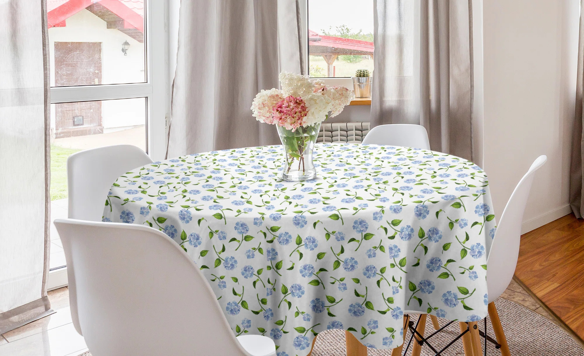 Ambesonne Floral Round Tablecloth, Watercolor Hydrangea Flowers And Leaves Composed On A Plain Ba... | Wayfair North America
