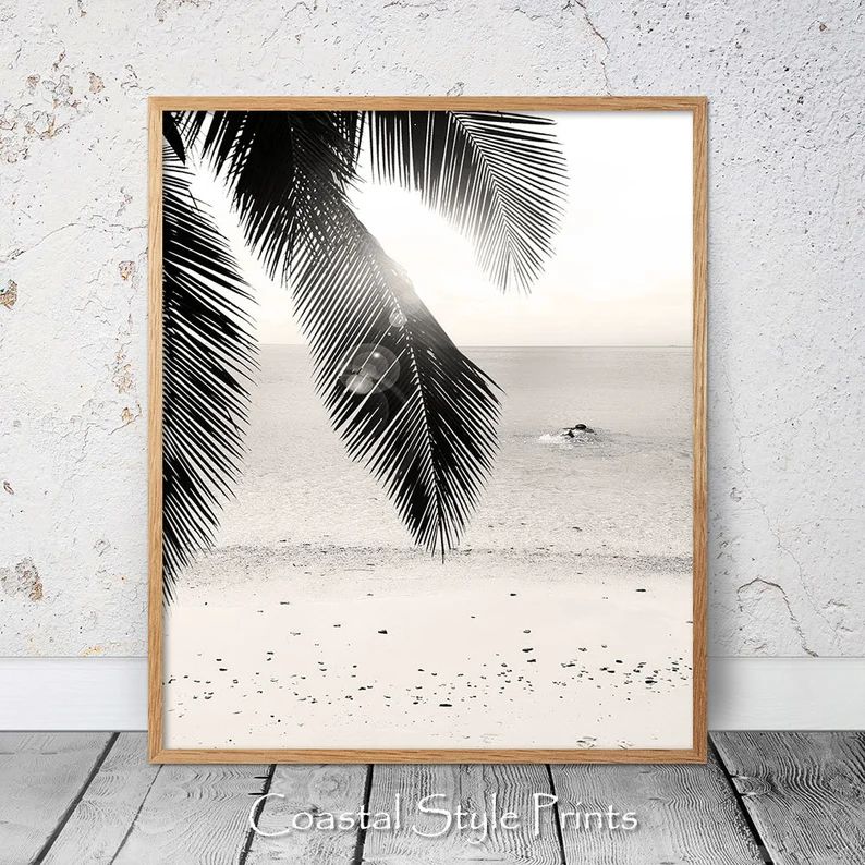 Tropical Beach Print Black and White Print Tropical Wall | Etsy | Etsy (US)