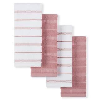Albany Rose Pink/White Dried Cotton Kitchen Towel Set (4-Pack) | The Home Depot