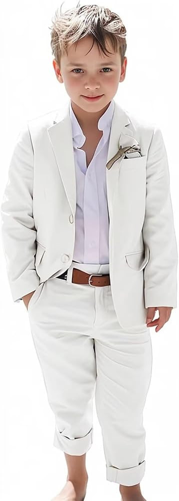 Boys Linen Suits Beach Wedding Suit Summer Slim Fit 2 Piece Kids Lightweight Linen Suit Jacket Pa... | Amazon (US)