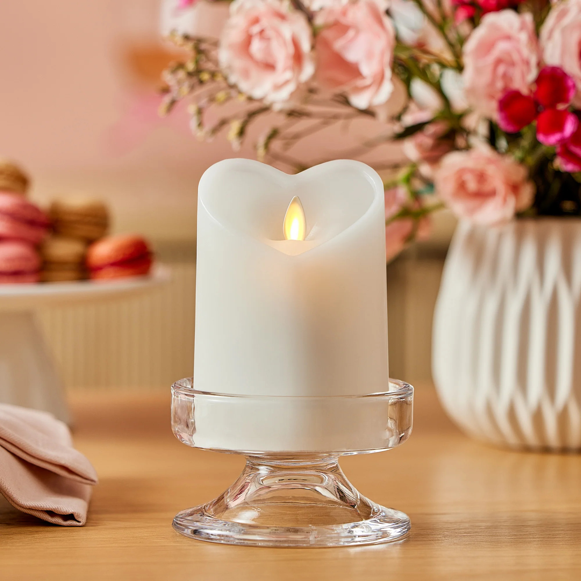 White Flameless Candle Heart Pillar | Luminara