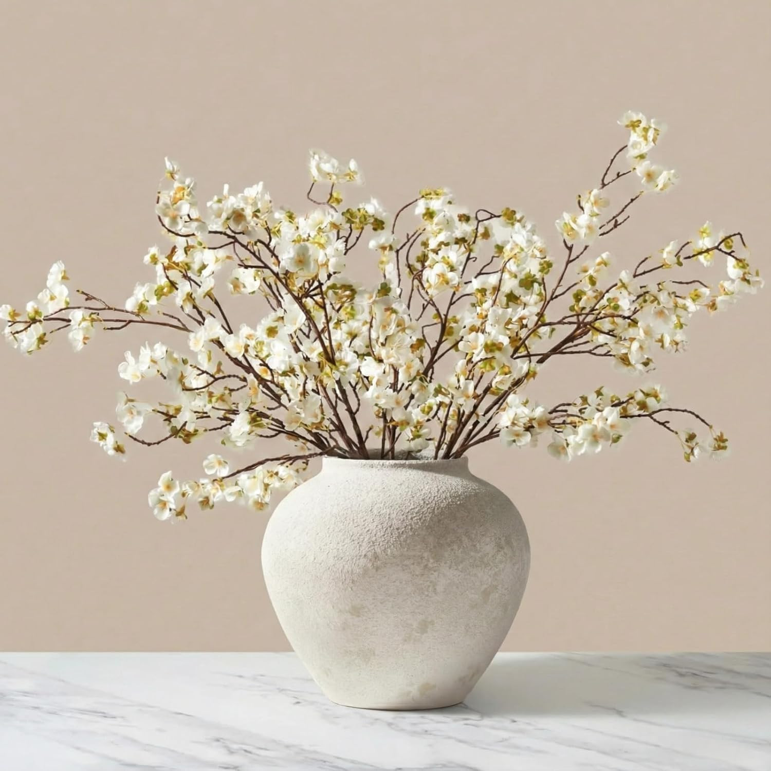 Amazon.com: White Cherry Blossom Branches – 6 Pcs 33.5" Long Stem Artificial Flowers for Tall V... | Amazon (US)