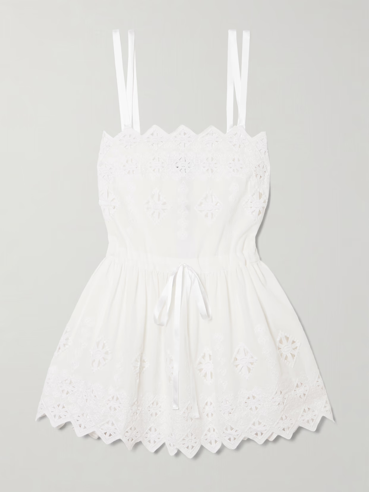 Miguelina - Brielle Rhombus Embroidered Scalloped Poplin Mini Dress - White | NET-A-PORTER (US)
