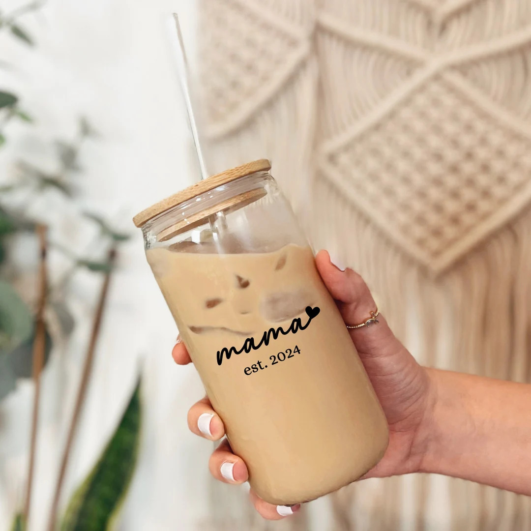 Personalized Mama Glass Tumbler With Lid and Straw Custom Mama Glass Can Custom Year Mama Gift Ma... | Etsy (US)