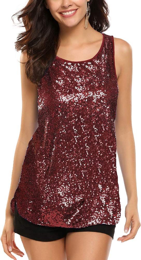 Women's Sleeveless Sparkle Shimmer Camisole Vest Glitter Sequin Tank Tops | Amazon (US)