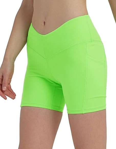 sissycos V-Waist Biker Shorts with Pockets for Women Tummy Control Yoga Workout Running Shorts 4"... | Amazon (US)