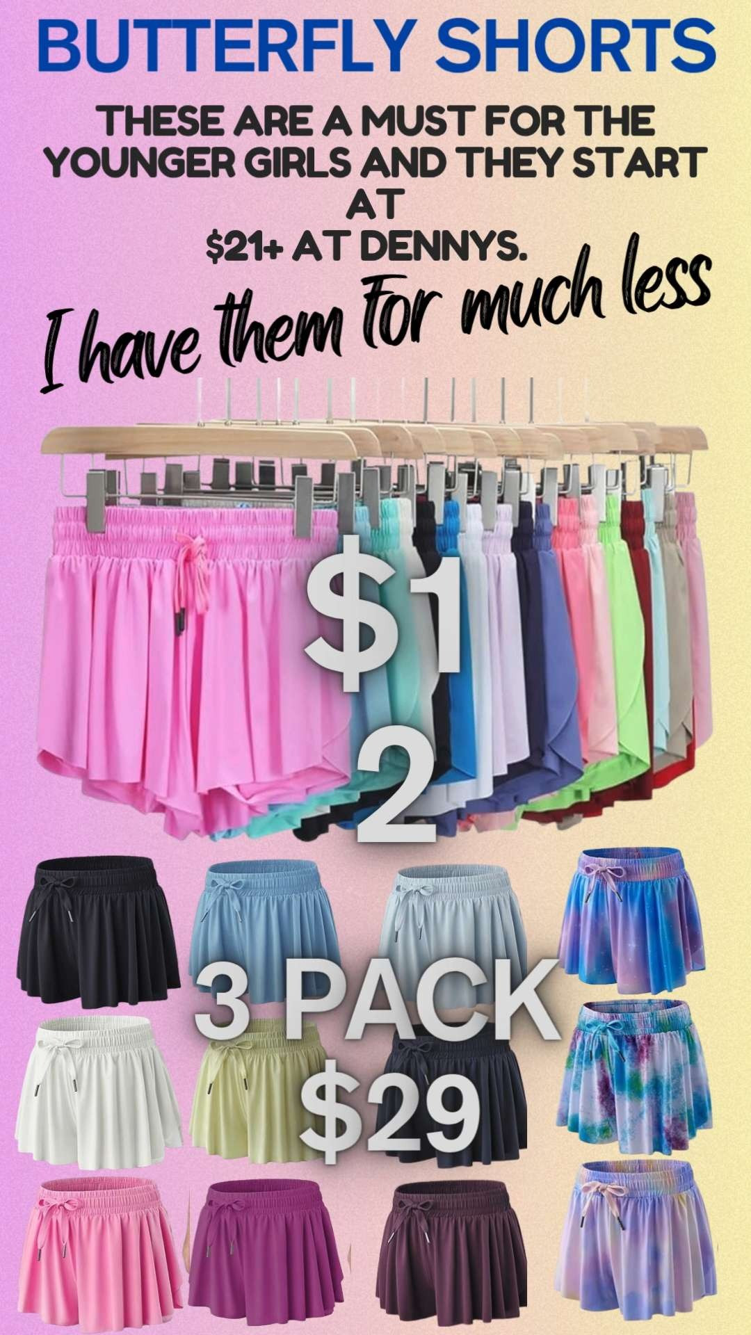 Butterfly/Flyaway shorts are a must have for the younger girls.  They start at $21+ at Dennys and I found them for much much less.  These are definitely not worth overspending on!  

 #LTKmomlife #LTKSaleAlert #LTKKids
