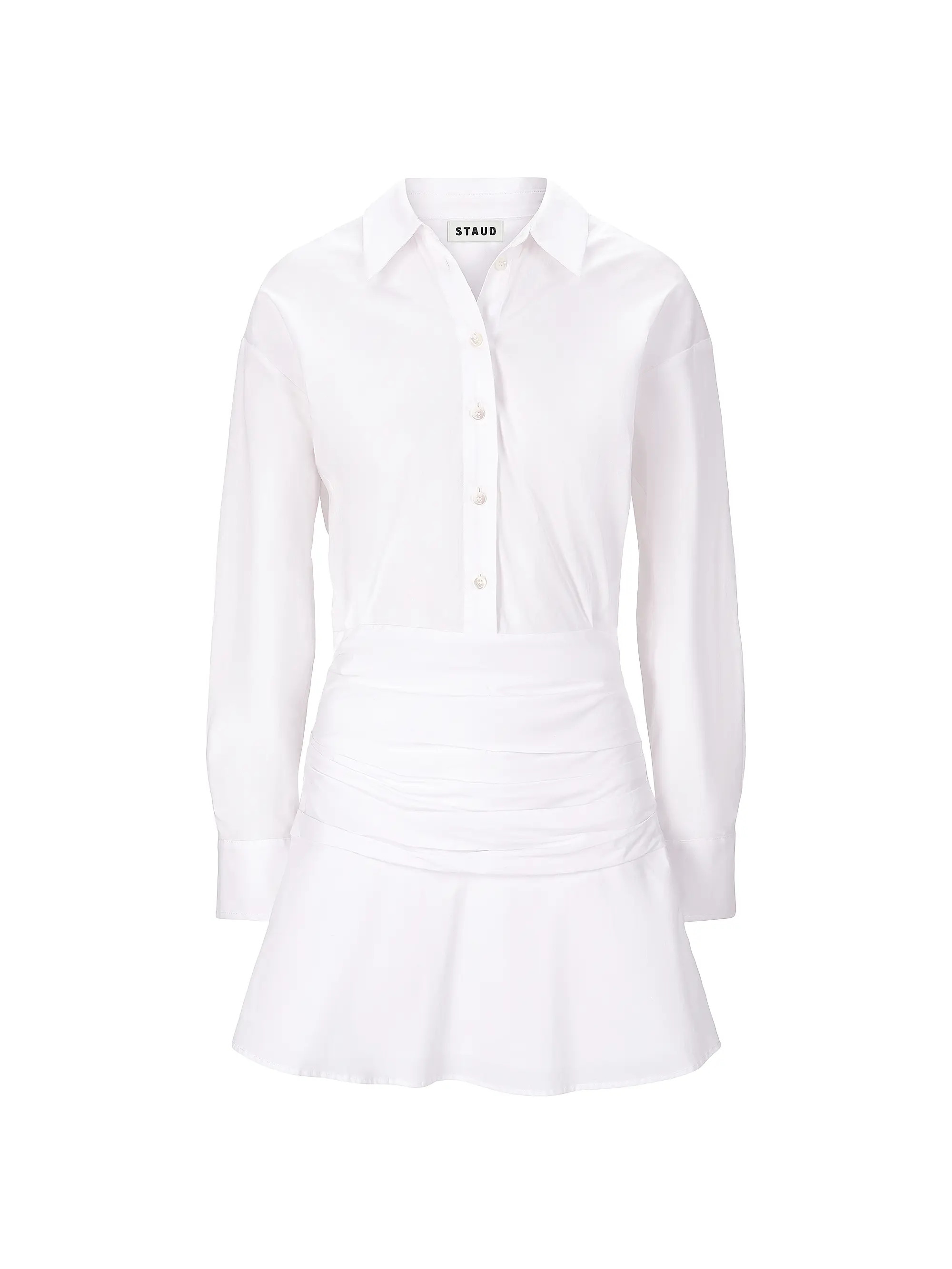Staud Indya Pleated-Waist Stretch-Cotton Minidress | Saks Fifth Avenue | Saks Fifth Avenue