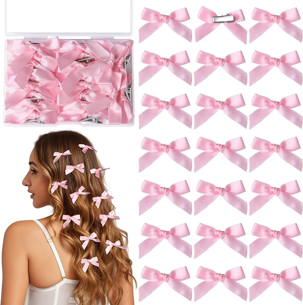 YGDZ Pink Mini Bows, 20PCS Ribbon Pink Hair Clips Barrettes with Box, Small Pink Bow for Hair, Cu... | Amazon (US)