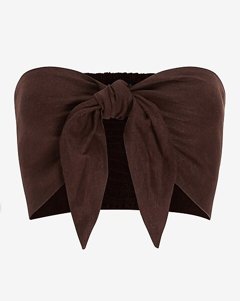 Linen-Blend Tie Front Bandeau Top | Express