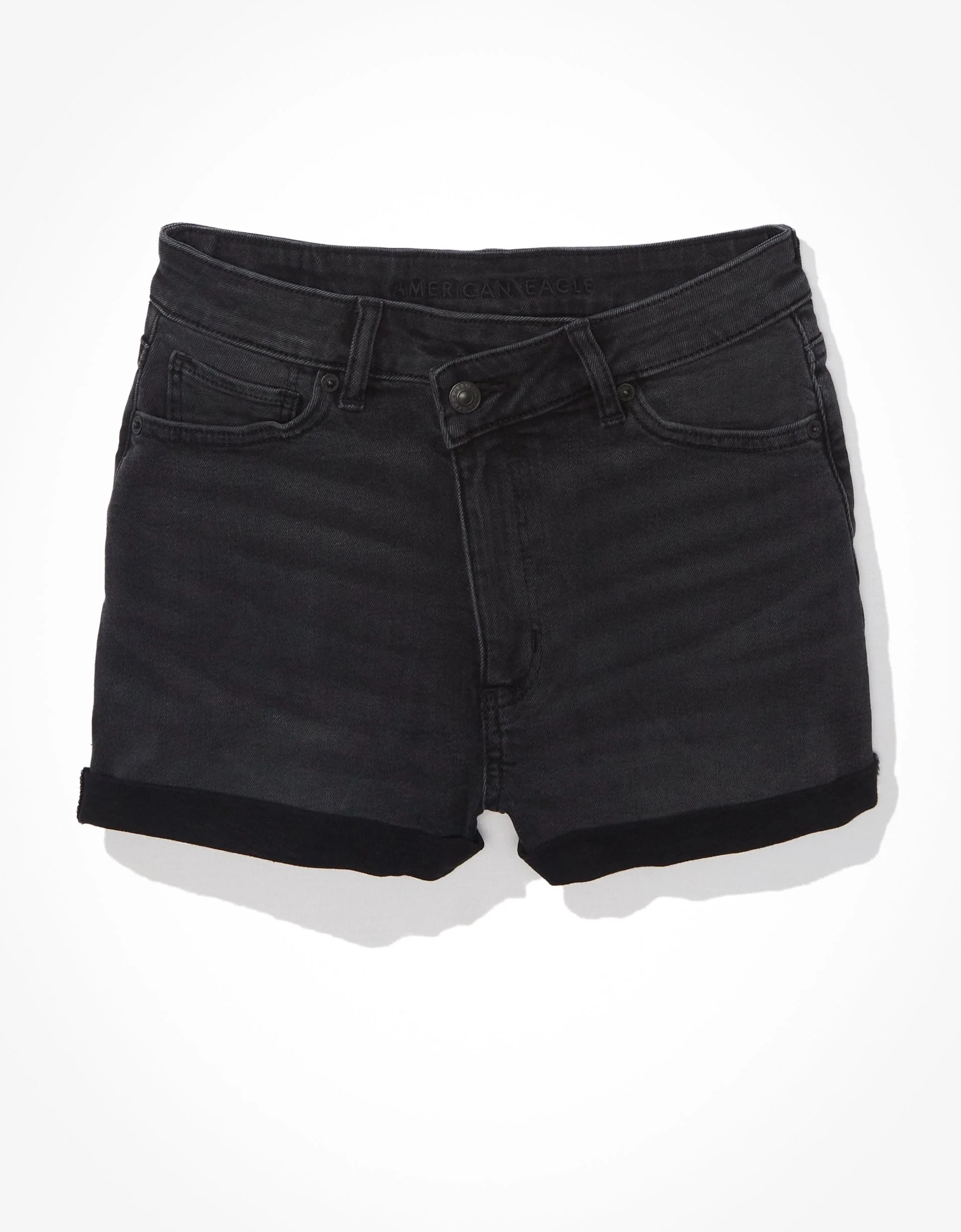 AE Stretch Highest Waist Crossover Denim Mom Shorts | Shop Simon