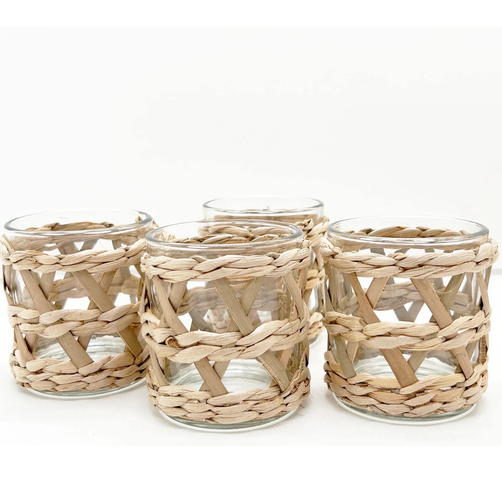 Pack 4 Woven Rattan Tealight Candle Holder Candle Lantern, Coastal Tropical Glass Tea Light Holde... | Walmart (US)