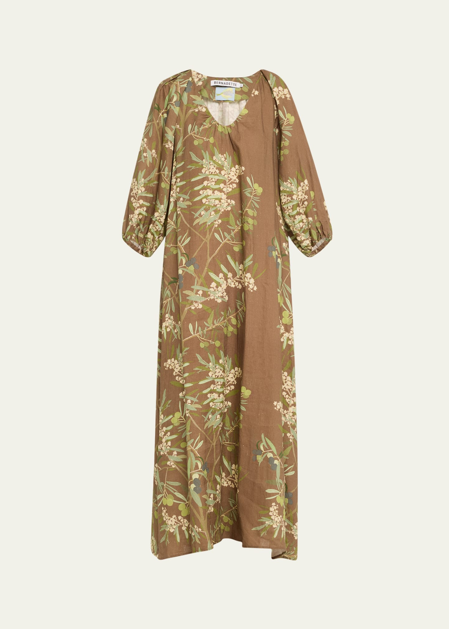 BERNADETTE Puff-Sleeve Printed Linen Maxi Dress | Bergdorf Goodman