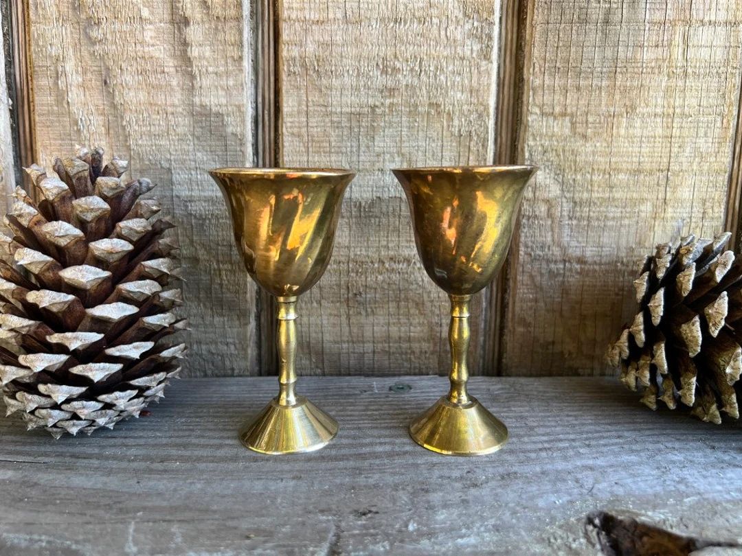 Pair of Mini Brass Goblets Antique Drinkware for Home Decor - Etsy | Etsy (US)