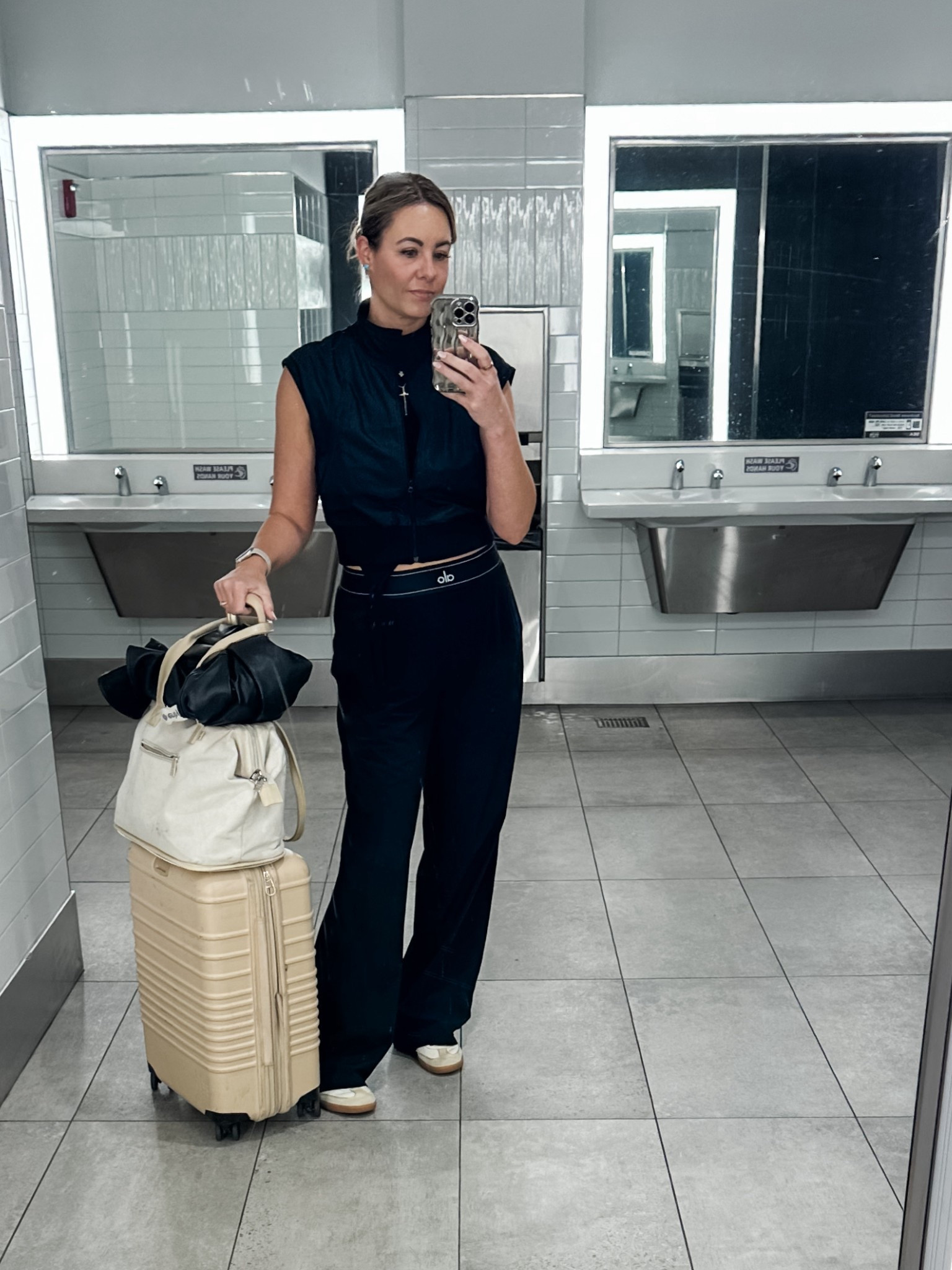 Favorite travel ‘fit (wearing size M in everything - pants are in Long).
// beis luggage, Carryon luggage, leather shackwt, travel outfit, airport outfit, athleisure, casual style

#LTKStyleTip #LTKActive #LTKTravel
