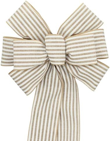 Natural White Cabana Stripe Rustic Wreath Bow (8 inch bow) | Amazon (US)