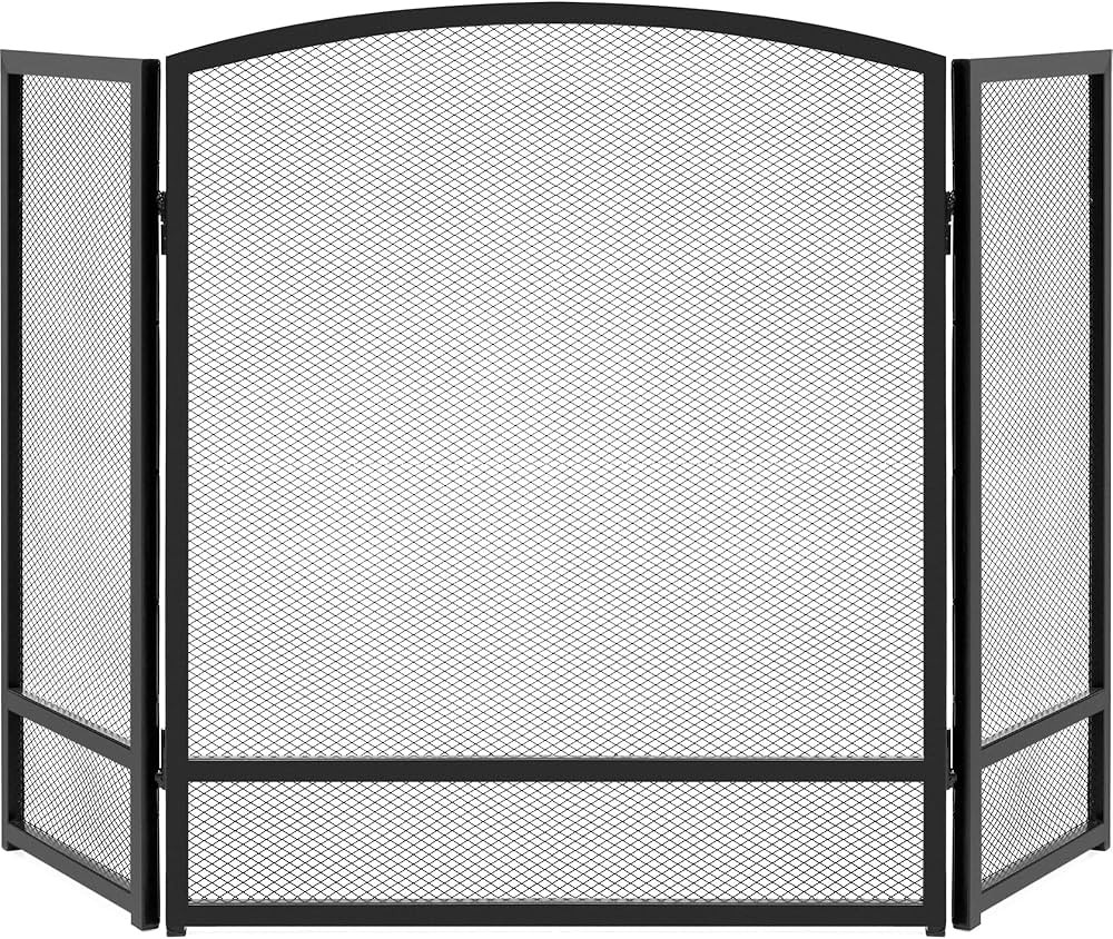 Best Choice Products 47.5x27.25in 3-Panel Simple Steel Mesh Fireplace Screen, Fire Spark Guard Gr... | Amazon (US)