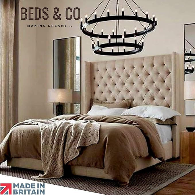 BEDS & CO VELVET UPHOLSTERED CHESTERFIELD WINGED BEDFRAME HEADBOARD INCLUDED - KINGSIZE (5FT) - U... | Amazon (UK)