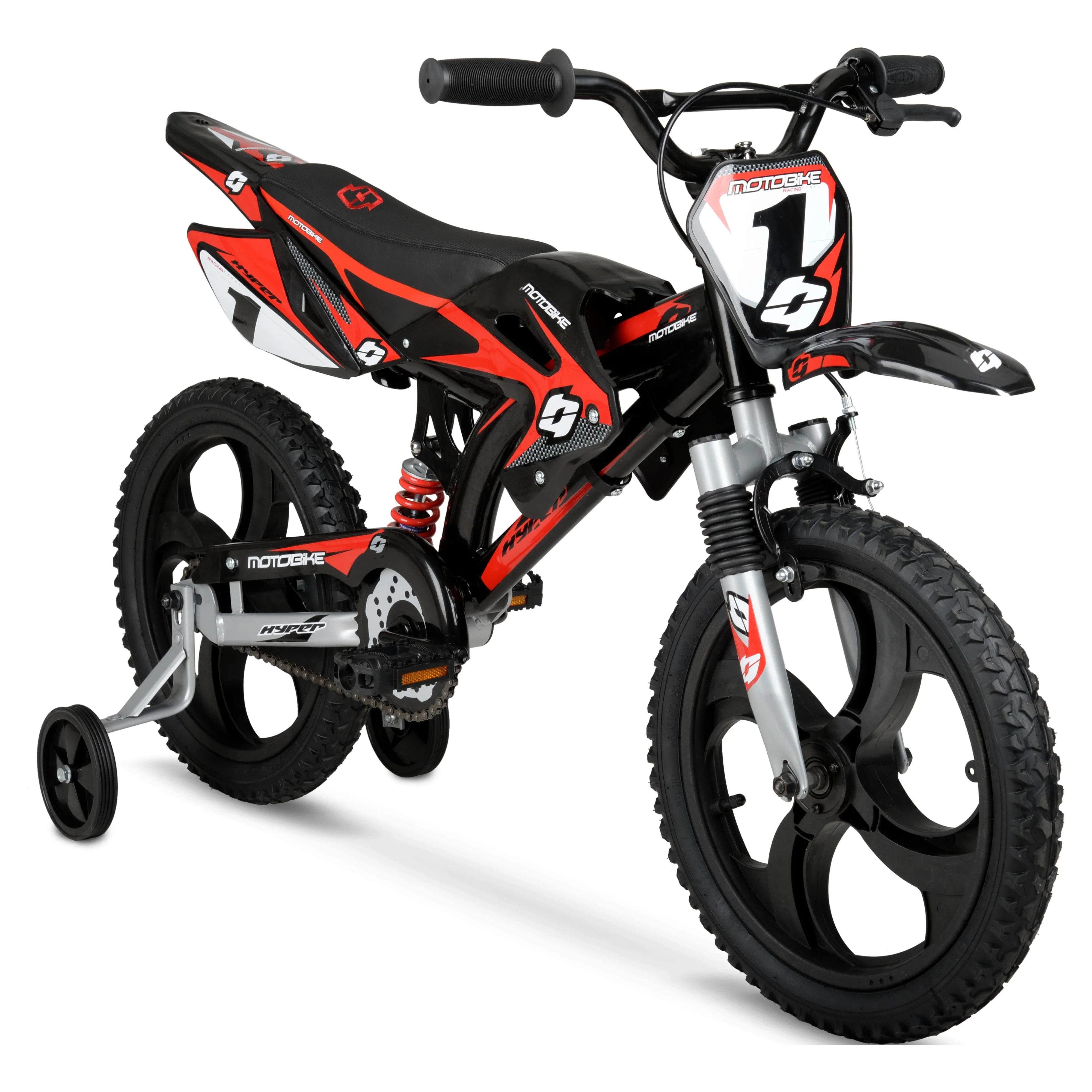 Hyper 16" Kids Unisex Moto Bike, Mag Wheels Including Training Wheels, Black/Red, Ages 5 to 7 Yea... | Walmart (US)