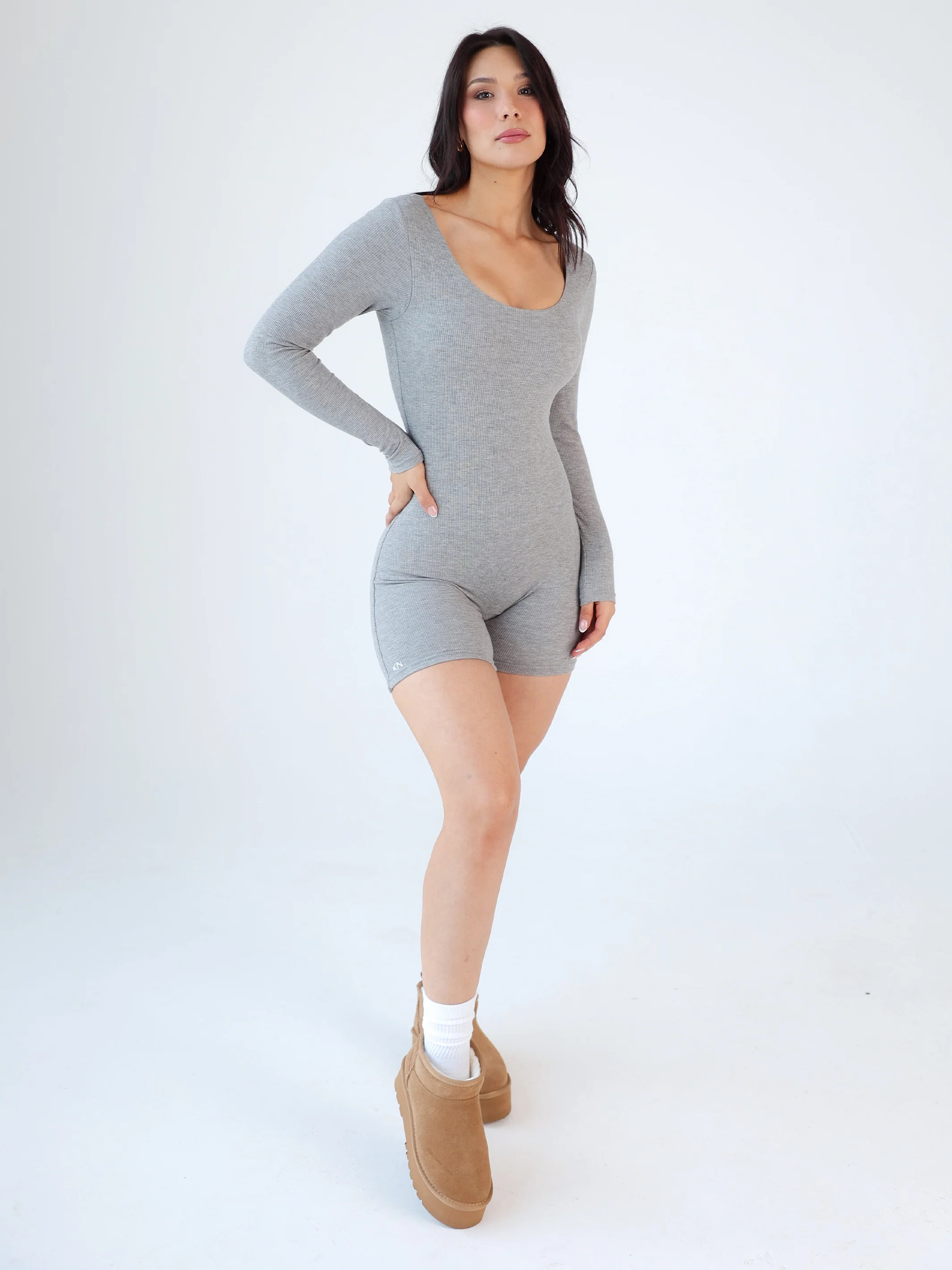 Long Sleeve Scoop Neck Brami Romper | Klassy