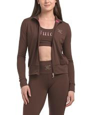 Jersey Mock Neck Jacket With Rhinestone Logo | TJ Maxx