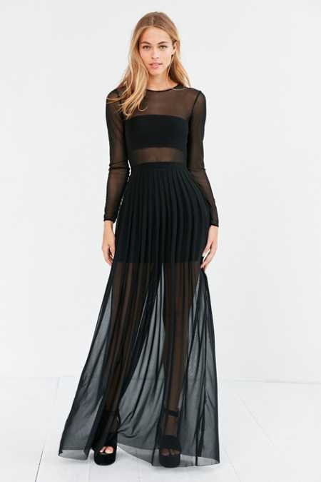 Silence + Noise Katerina Pleated Mesh Maxi Dress | Urban Outfitters US