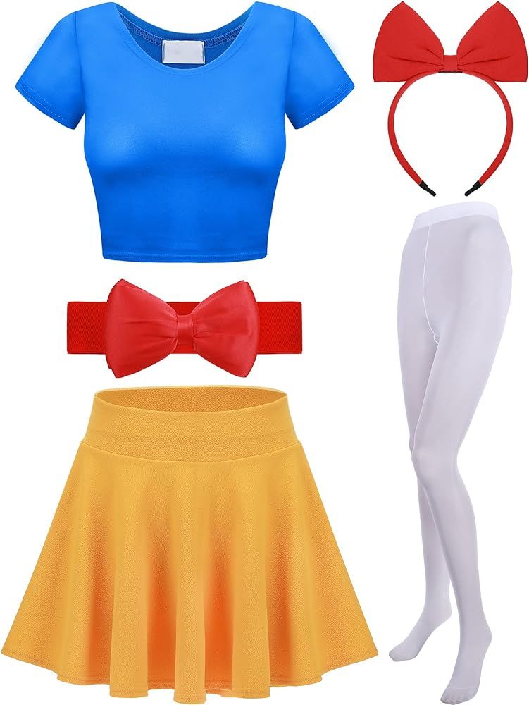 Halloween Princess Costume for Women Include Crop Top Bow Headband Stretchy Skater Skirt Waistban... | Amazon (US)