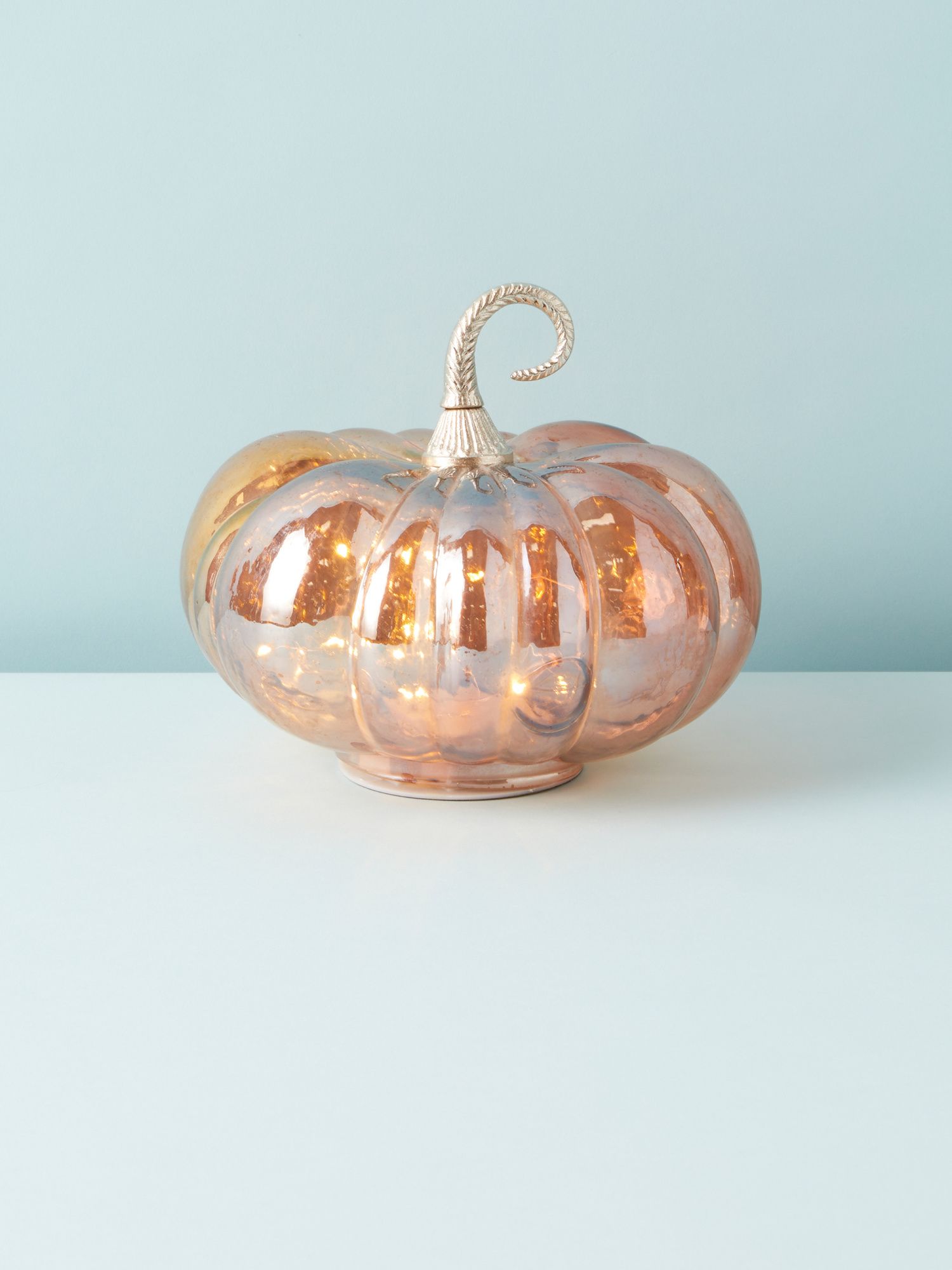 7x8 Glass Led Light Up Pumpkin With Metal Stem | HomeGoods