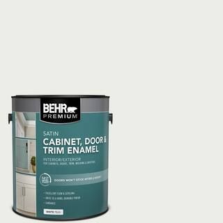 BEHR PREMIUM 1 gal. #52 White Satin Enamel Interior/Exterior Cabinet, Door & Trim Paint 752001 - ... | The Home Depot