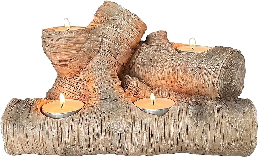 VGEUNA Faux Birch Wood Logs Tea Light Candle Holder, Rustic Wedding Decoration, Country Theme Tab... | Amazon (US)