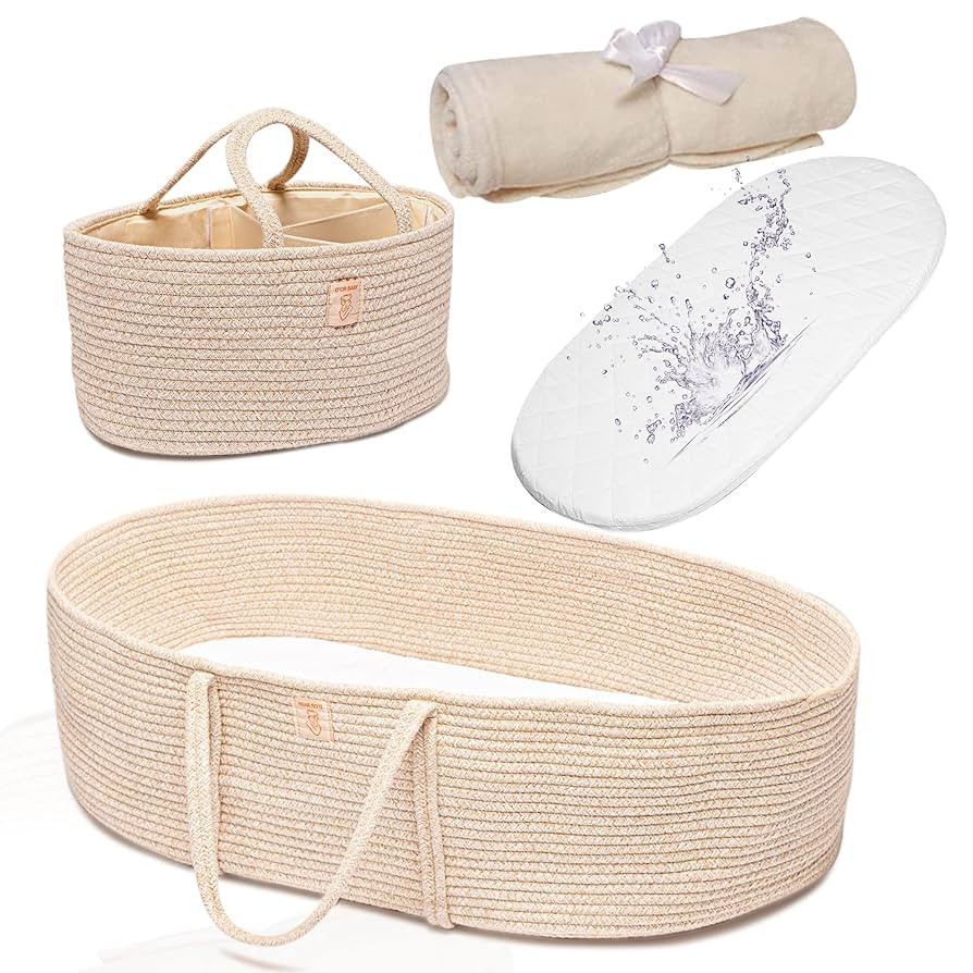 Trendy Baby Changing Basket- Unisex Baby Moses Basket Set of 4 Pieces, Waterproof Pad Cover, Cadd... | Amazon (US)