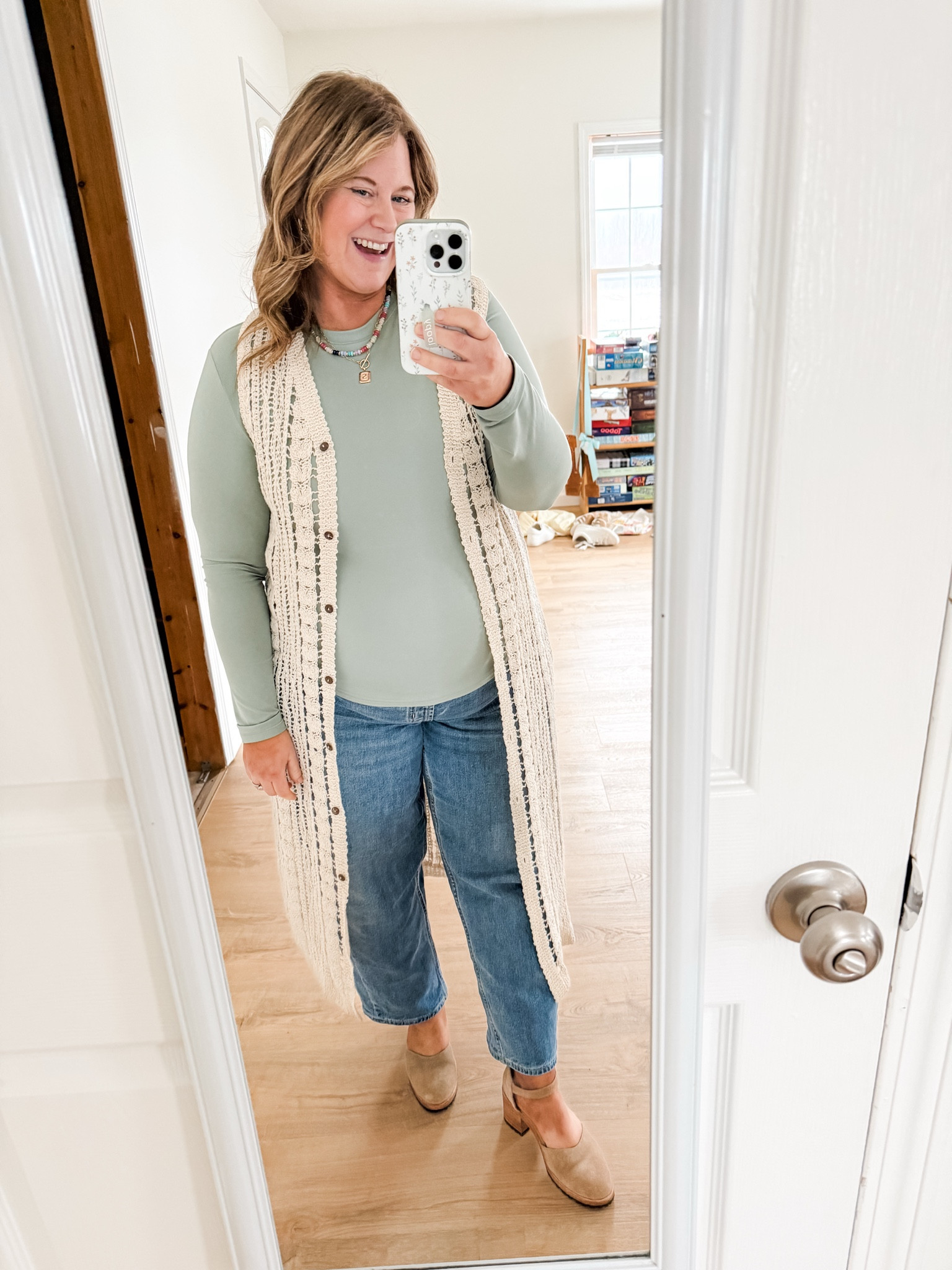 Wearing a XXL in my long sleeve top and a L/XL in my crochet duster/coverup.  My barrel jeans are a 14 maternity but I linked the non maternity version too  

#LTKMidsize #LTKmomlife #LTKBump