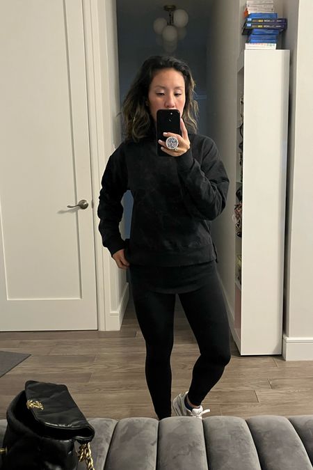 Pick-up/Drop-off outfit or workout outfit? How about both? All black everything. Sweatshirt is from target and has a subtle pattern on it. GREAT for hiding stains

#LTKunder50 #LTKunder100 #LTKshoecrush