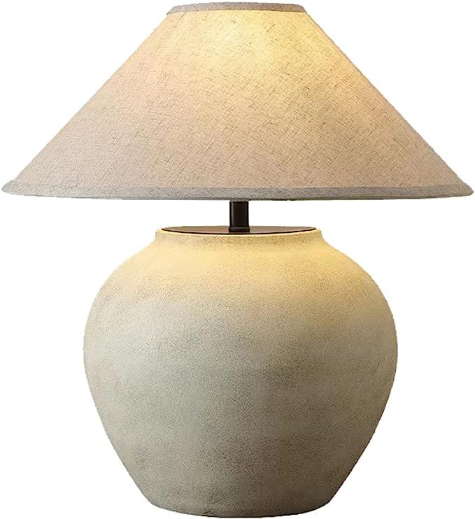 PURESILKS 21.6’’ White Table Lamp Farmhouse Ceramic Table Lamp Retro Ceramic lamp Body with F... | Amazon (US)