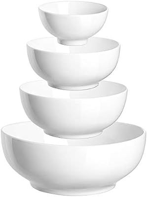 DOWAN Serving Bowl Ceramic, White Mixing Nesting Bowl, 86/36/24/8.5 Ounces Salad Bowls for kitche... | Amazon (US)