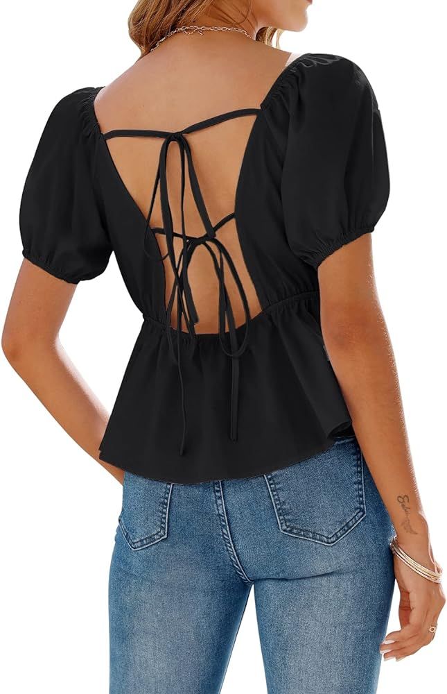 DOROSE Womens Short Sleeve V Neck Tops Sexy Casual Ruffle Blouses Shirts | Amazon (US)