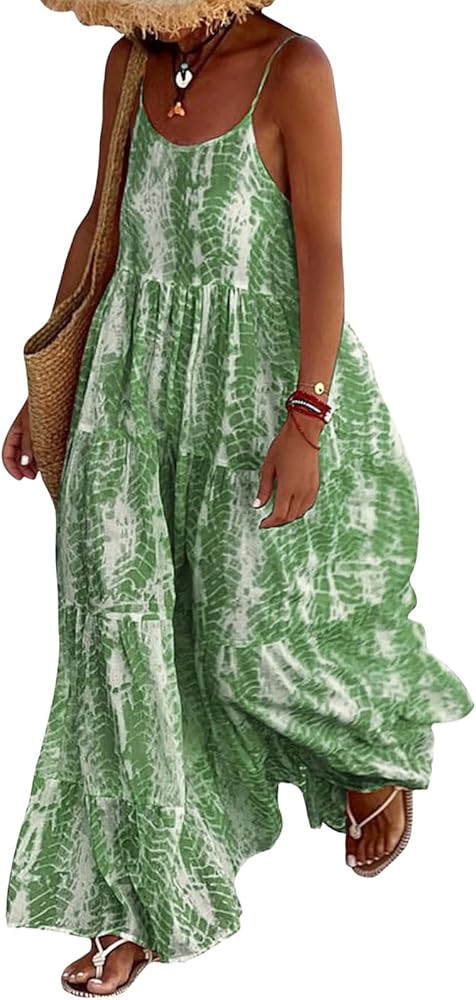 Women's Summer Maxi Dresses Casual Loose Sleeveless Sundress Spaghetti Strap Boho Beach Vacation ... | Amazon (US)