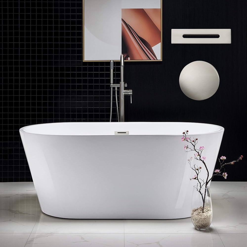 WOODBRIDGE Acrylic Freestanding Bathtub Contemporary Soaking Tub with Brushed Nickel Overflow and... | Amazon (US)