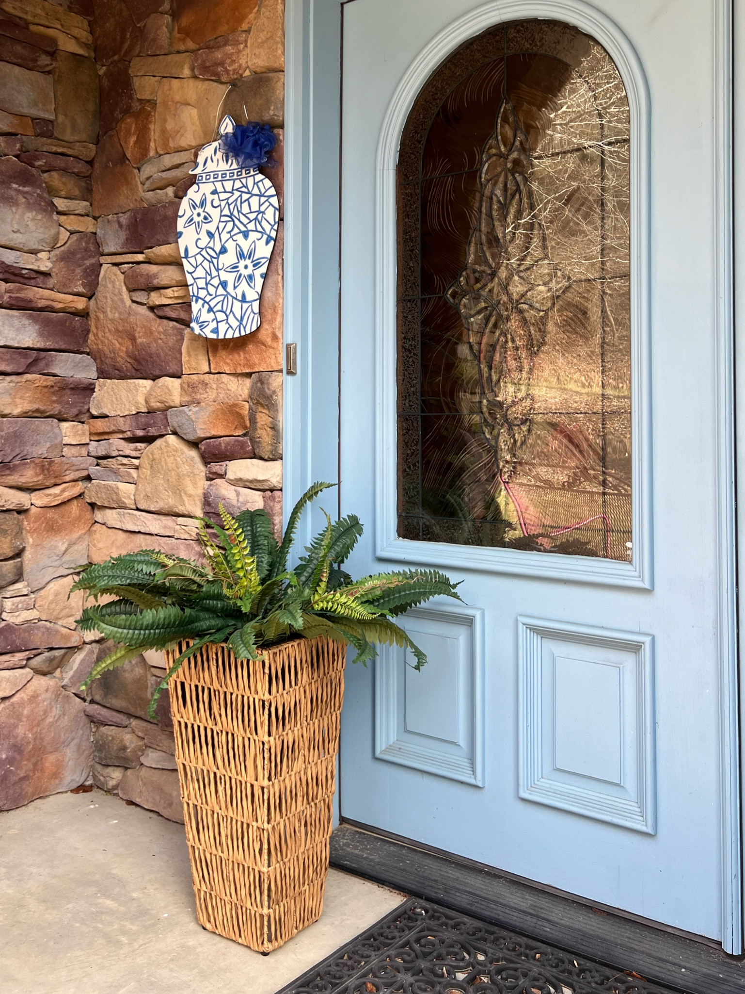 Outdoor planter. Faux fern. Porch decorating 

#LTKhome #LTKSeasonal #LTKfindsunder100